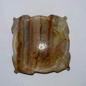 Vintage SOLID Polished ALABASTER ONYX MARBLE STONE ASHTRAY